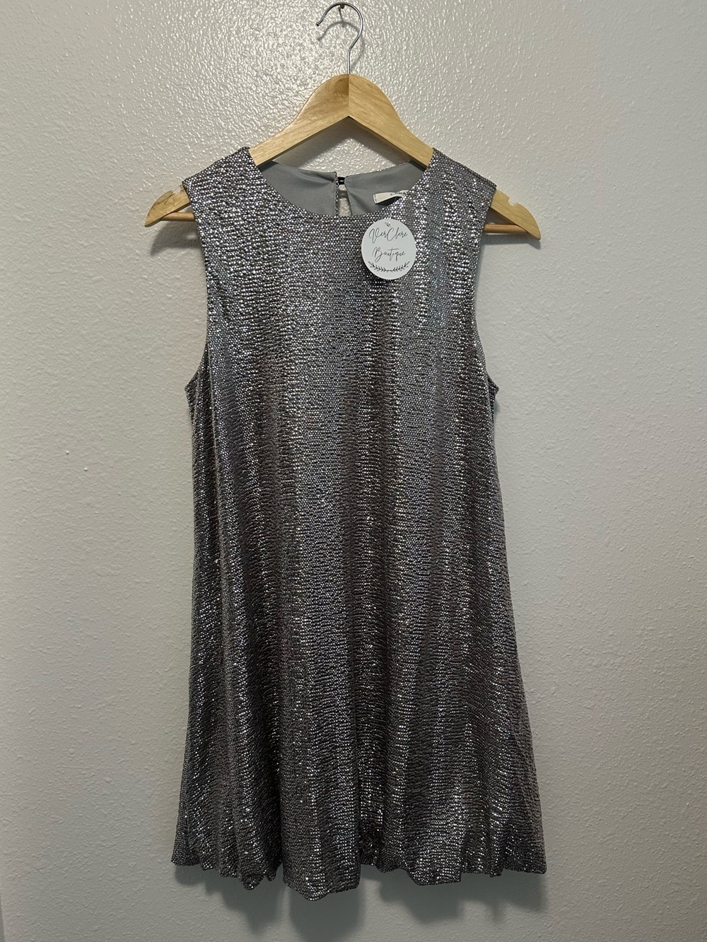 NWT Silver Sequined Mini Dress